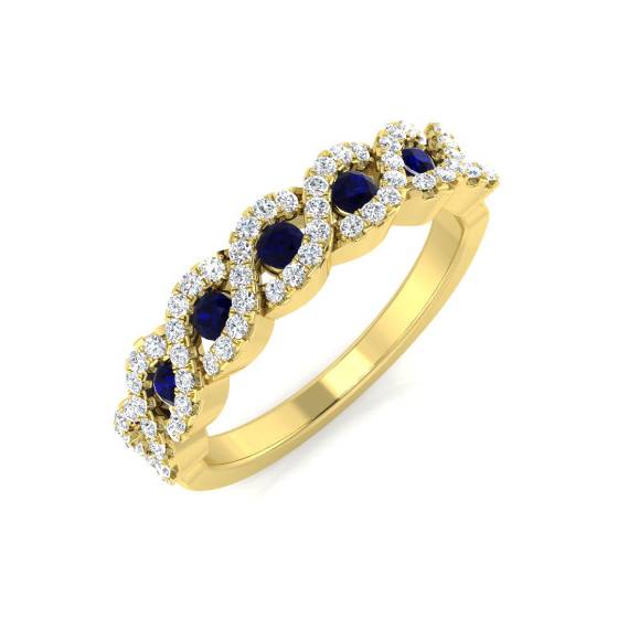 Round Blue Sapphire and Diamond Designer Ring