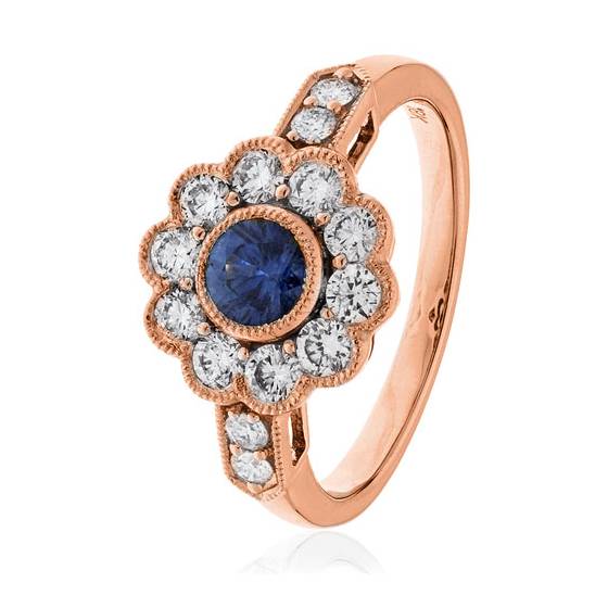1.00ct Blue Sapphire and Diamond Halo Ring
