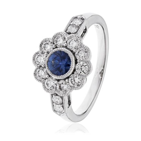 1.00ct Blue Sapphire and Diamond Halo Ring