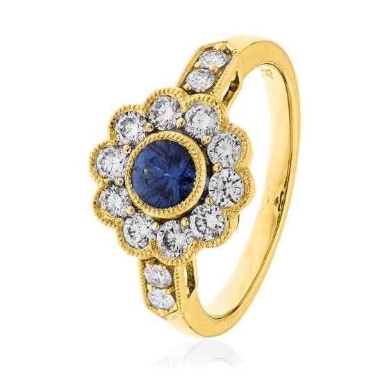 1.00ct Blue Sapphire and Diamond Halo Ring