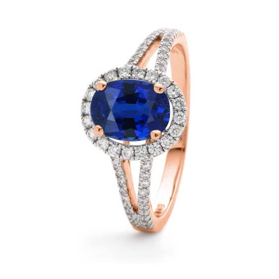1.60ct Blue Sapphire and Diamond Halo Ring