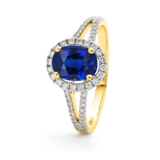 1.60ct Blue Sapphire and Diamond Halo Ring
