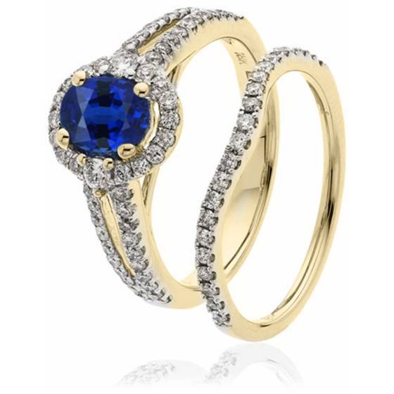 2.00ct Blue Sapphire and Diamond Bridal Set Ring