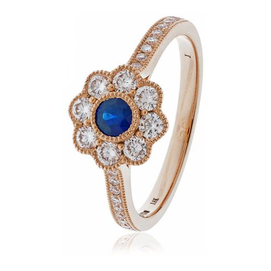 0.75ct Blue Sapphire and Diamond Halo Ring