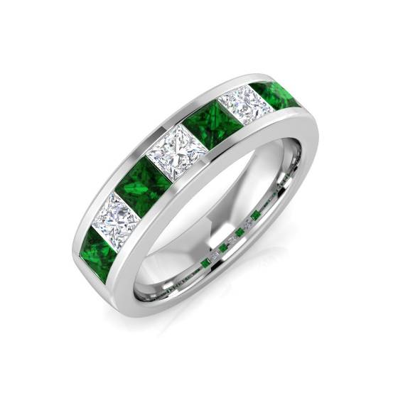 1.35ct VS/E-F Emerald and Diamond Half Eternity Gemstone Ring