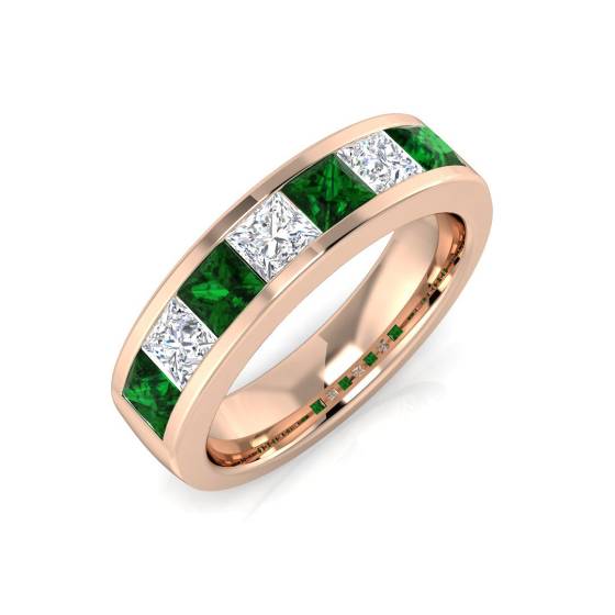 1.35ct VS/E-F Emerald and Diamond Half Eternity Gemstone Ring