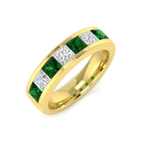 1.35ct VS/E-F Emerald and Diamond Half Eternity Gemstone Ring