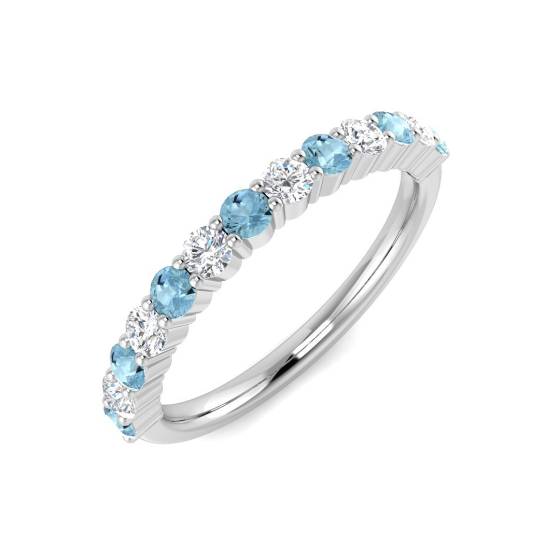 Round Aquamarine and Diamond Set Eternity Ring