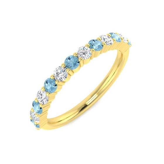Round Aquamarine and Diamond Set Eternity Ring