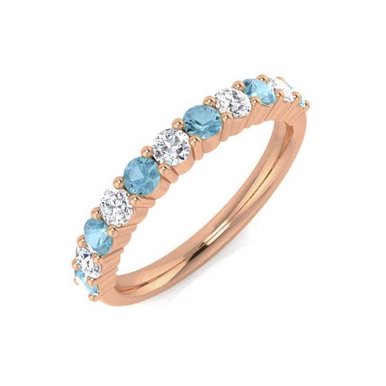 Round Aquamarine and Diamond Set Eternity Ring