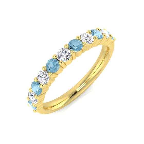 Round Aquamarine and Diamond Set Eternity Ring