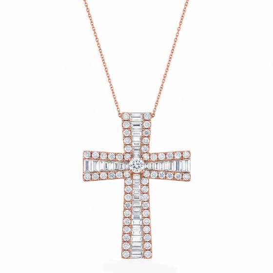 1.25ct Classic Round and Baguette Diamond Cross Pendant