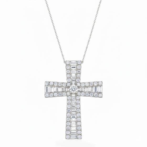 1.25ct Classic Round and Baguette Diamond Cross Pendant