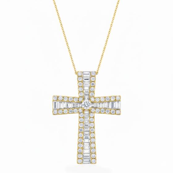 1.25ct Classic Round and Baguette Diamond Cross Pendant