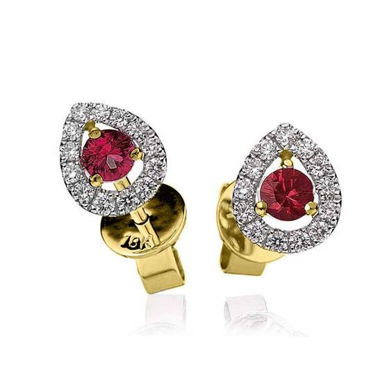 Round Ruby and Diamond Cluster Earrings