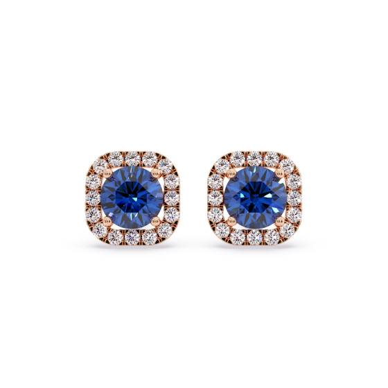 Round Blue Sapphire and Diamond Cluster Earrings