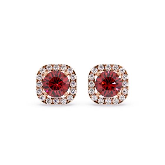 Round Ruby and Diamond Cluster Earrings
