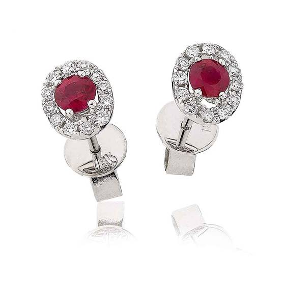 Round Ruby and Diamond Cluster Earrings