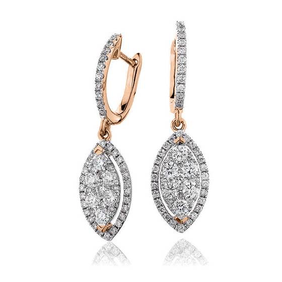 Modern Round Diamond Cluster Drop Earrings