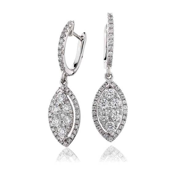 Modern Round Diamond Cluster Drop Earrings