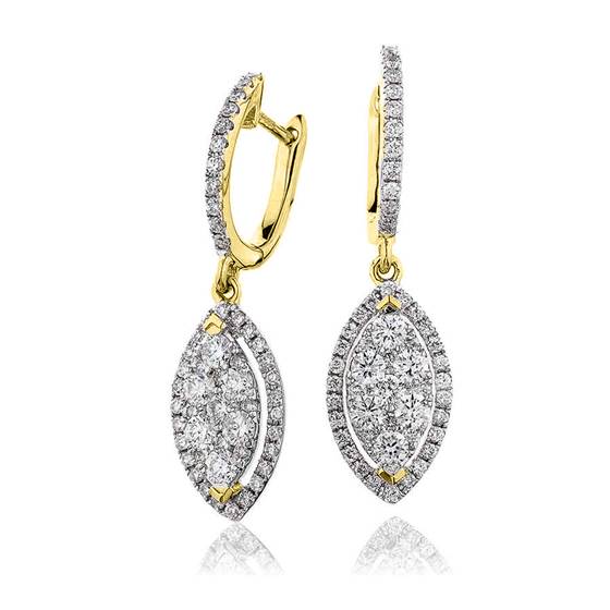 Modern Round Diamond Cluster Drop Earrings