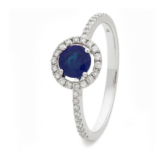 0.80ct Blue Sapphire and Diamond Halo Ring