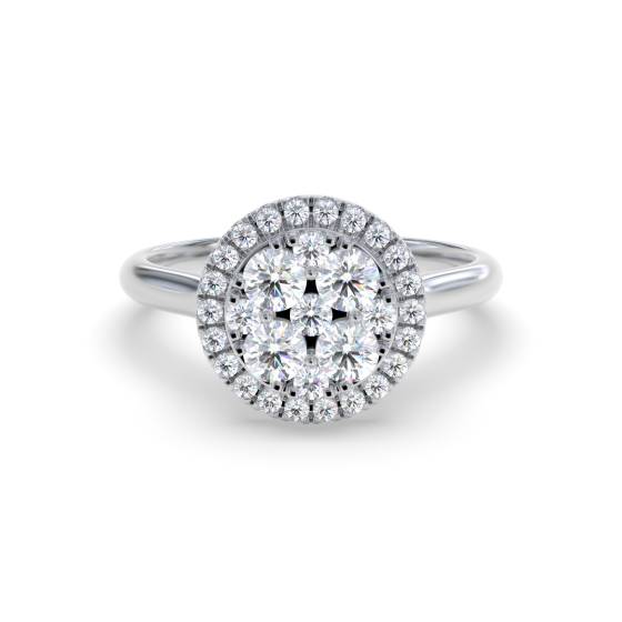 0.60ct VS/F-G Natural Round Diamond Cluster Ring in 18k White Gold