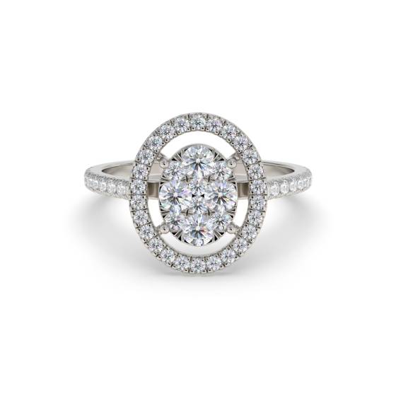 0.40ct Modern Oval Shaped Round Diamond Cluster Halo Ring