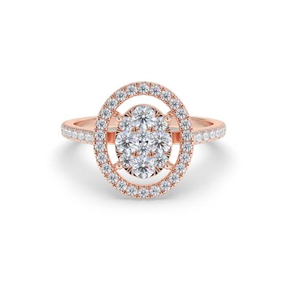 0.40ct Modern Oval Shaped Round Diamond Cluster Halo Ring