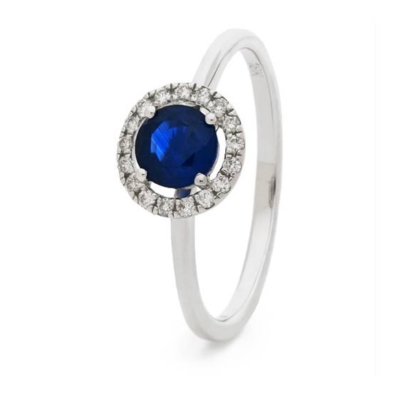 0.75ct Blue Sapphire and Diamond Halo Ring