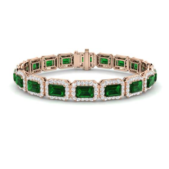 13.70ct VS/E-F Emerald Gemstone and Round Diamond Designer Bracelet