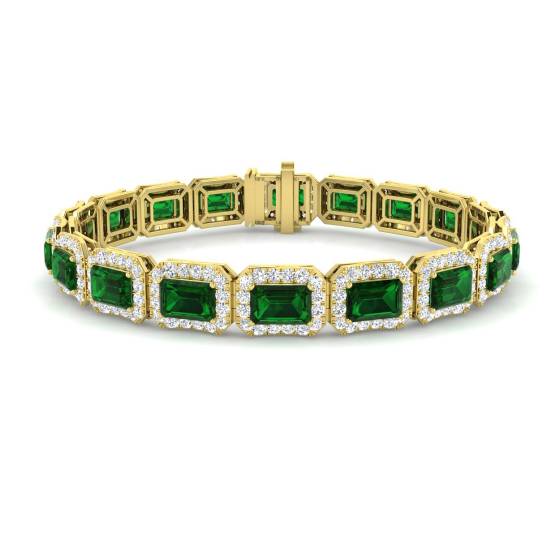 13.70ct VS/E-F Emerald Gemstone and Round Diamond Designer Bracelet