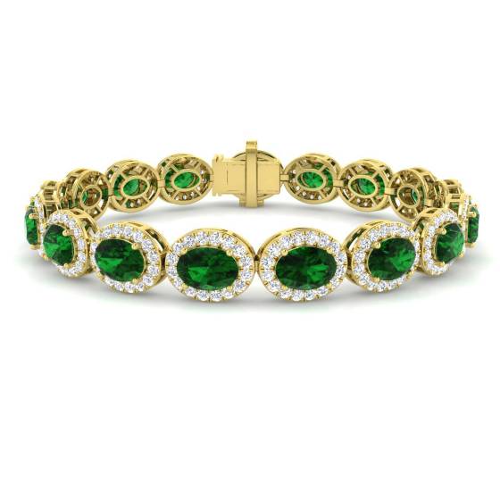 16.20ct VS/E-F Oval Cut Emerald and Round Diamond Halo Bracelet
