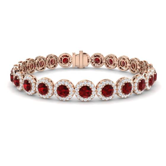 10.85ct VS/E-F Round Ruby and Diamond Halo Bracelet