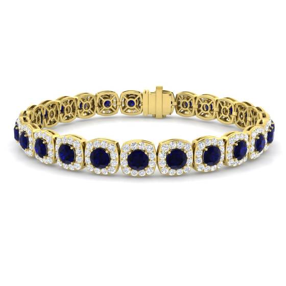 10.85ct VS/E-F Round Cut Blue Sapphire and Round Diamond Bracelet
