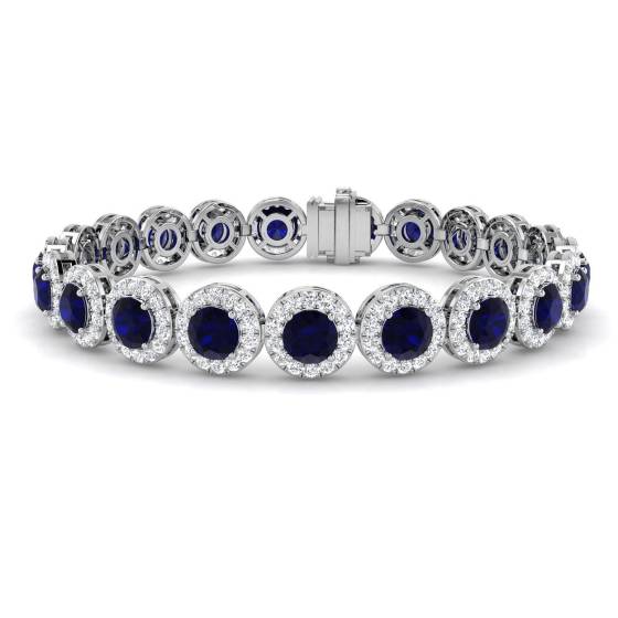 16.10ct VS/E-F Round Cut Blue Sapphire and Round Diamond Bracelet