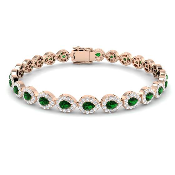 5.75ct VS/E-F Pear Cut Emerald and Round Diamond Halo Bracelet