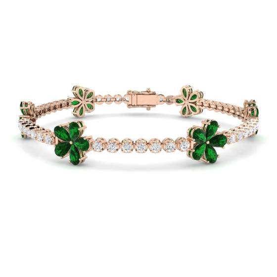 6.20ct VS/E-F Pear Emerald and Round Diamond Designer Bracelet
