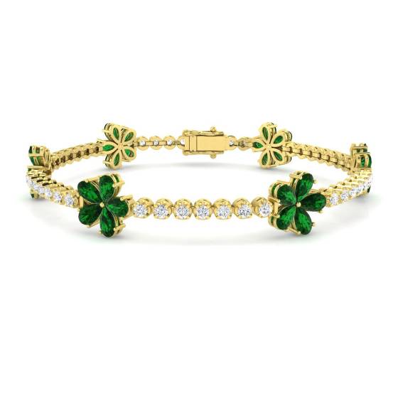 6.20ct VS/E-F Pear Emerald and Round Diamond Designer Bracelet