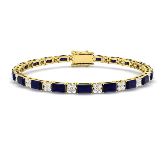 7.70ct VS/E-F Emerald Cut Blue Sapphie and Round Diamond Set Bracelet