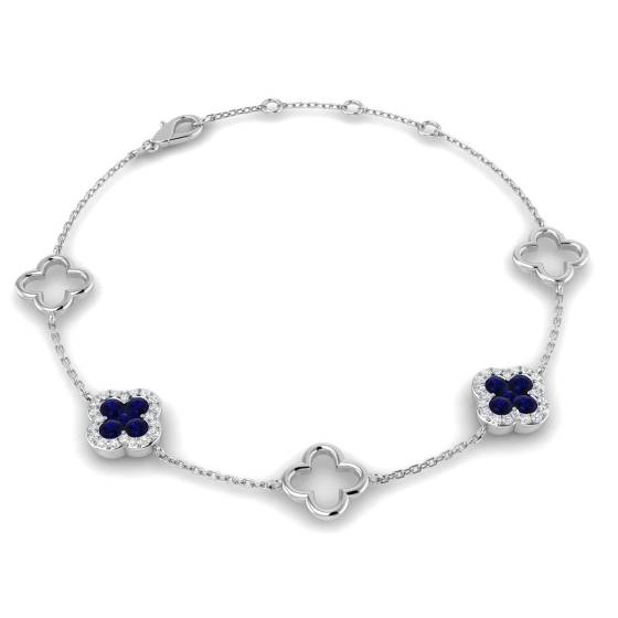 0.85ct VS/E-F Round Blue Sapphire and Diamond Designer Bracelet