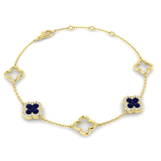 0.85ct VS/E-F Round Blue Sapphire and Diamond Designer Bracelet