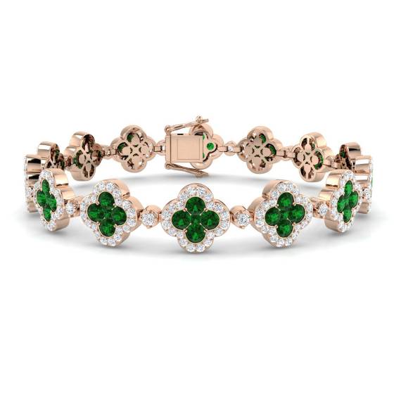 8.10ct VS/E-F Clover Style Designer Bracelet with Round Emerald and Diamonds