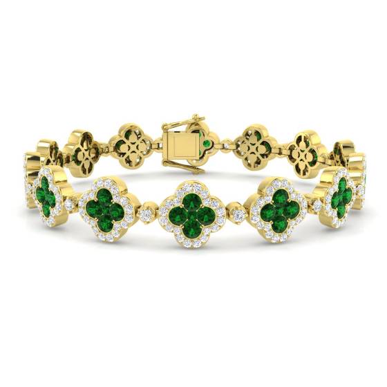 8.10ct VS/E-F Clover Style Designer Bracelet with Round Emerald and Diamonds