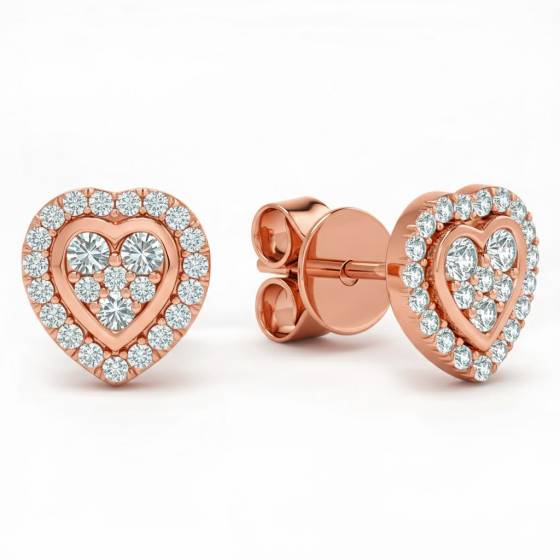 0.30ct VS/E-F Round Diamond Heart Shaped Halo Cluster Earrings