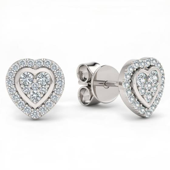 0.30ct VS/E-F Round Diamond Heart Shaped Halo Cluster Earrings