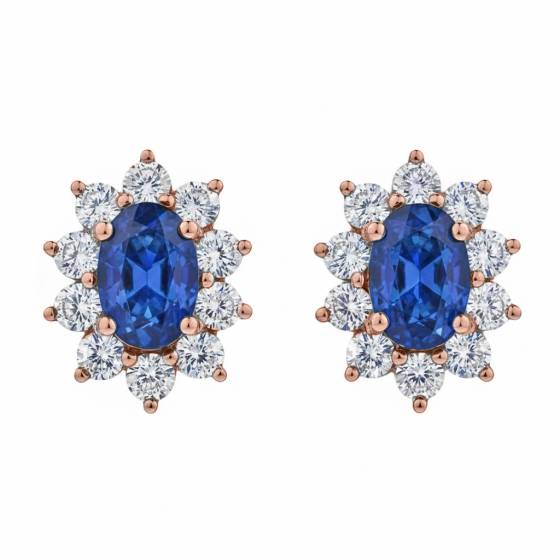 Blue Sapphire and Diamond Cluster Earrings