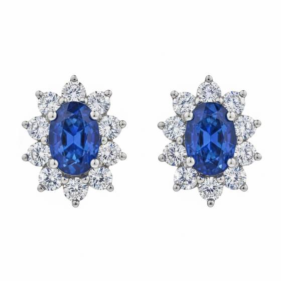 Blue Sapphire and Diamond Cluster Earrings