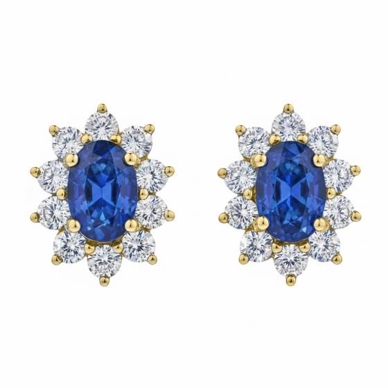 Blue Sapphire and Diamond Cluster Earrings