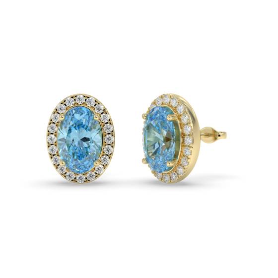 Blue Topaz Oval and Round Diamond Halo Earrings